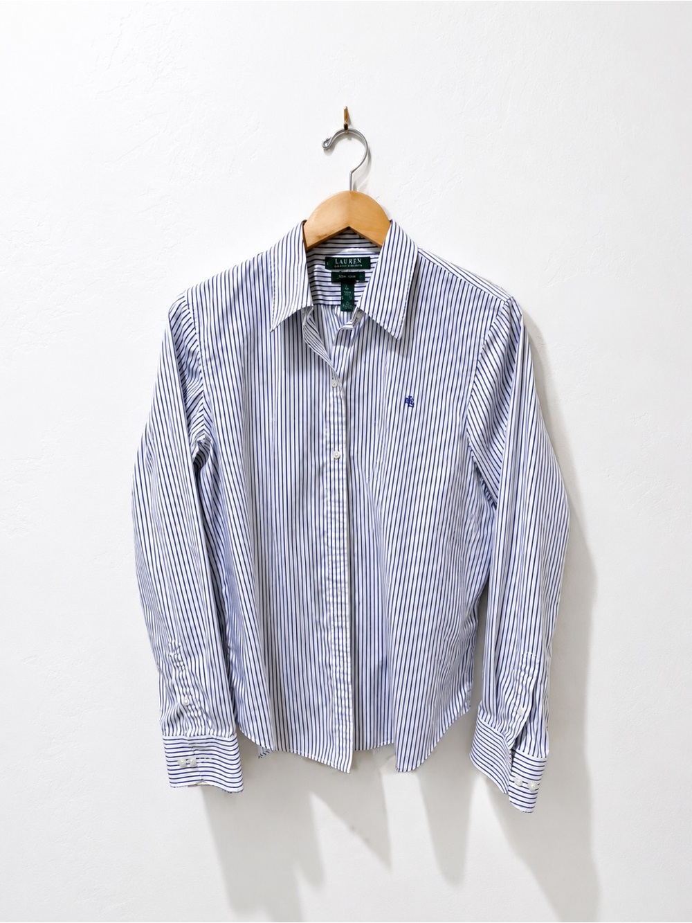 Polo by Ralph Lauren Blue and White Striped Button-Up Shirt No Iron Medium Women